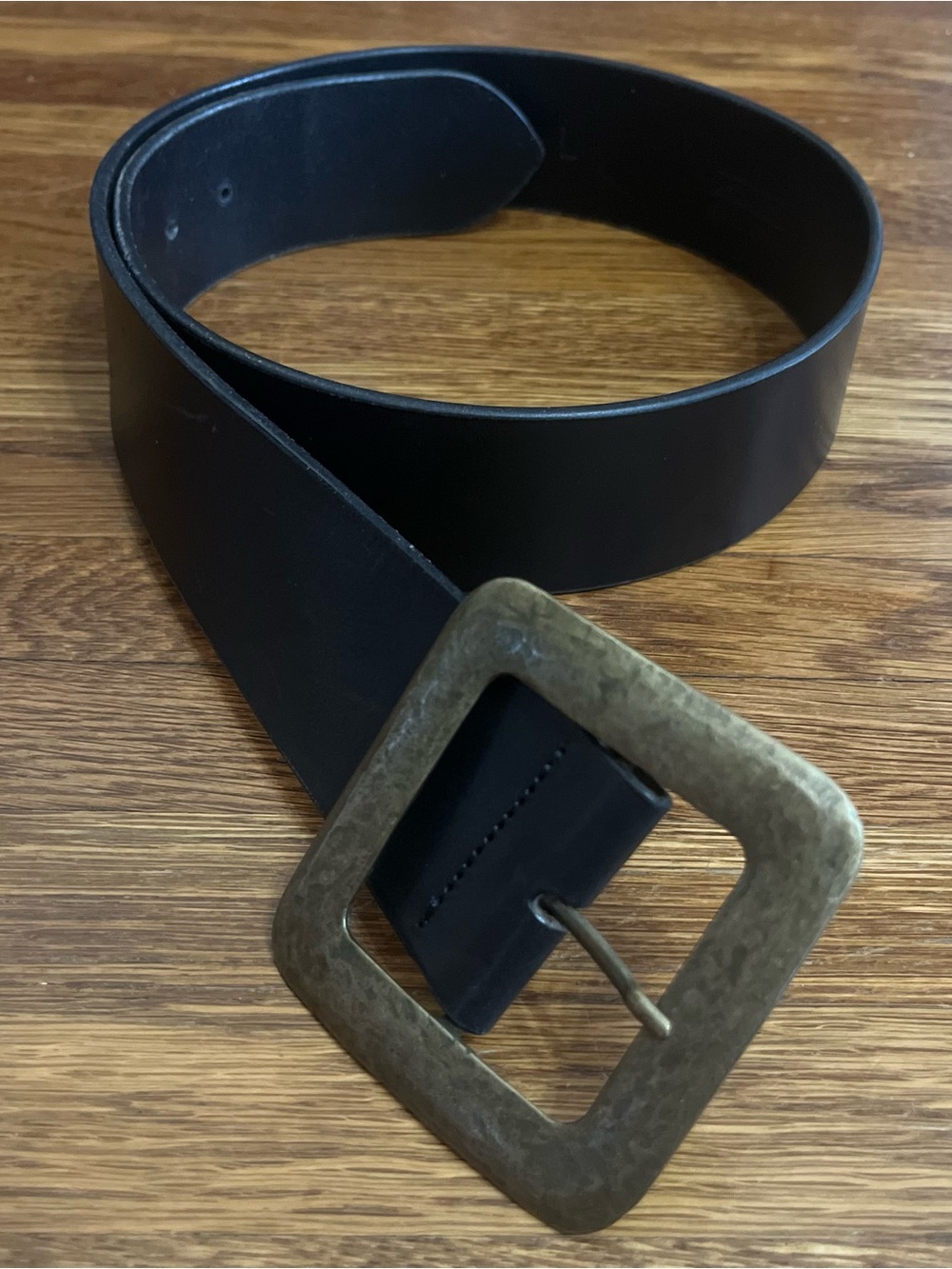 Harold’s Italy leather belt 29” - 34” black brass square buckle classic heritage